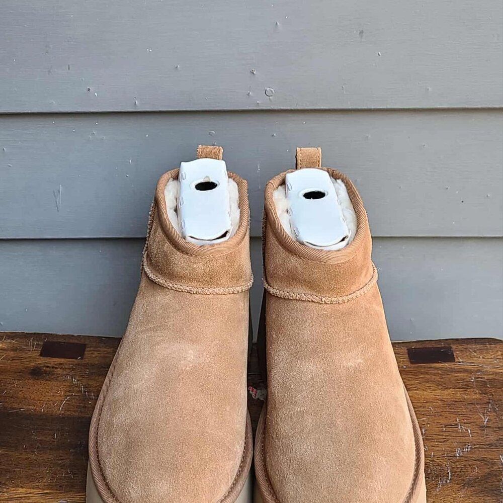 UGG New Heights Ultra Mini Platform Boots NWT! NEW! size 8 Suede Shearling - Picture 6 of 13
